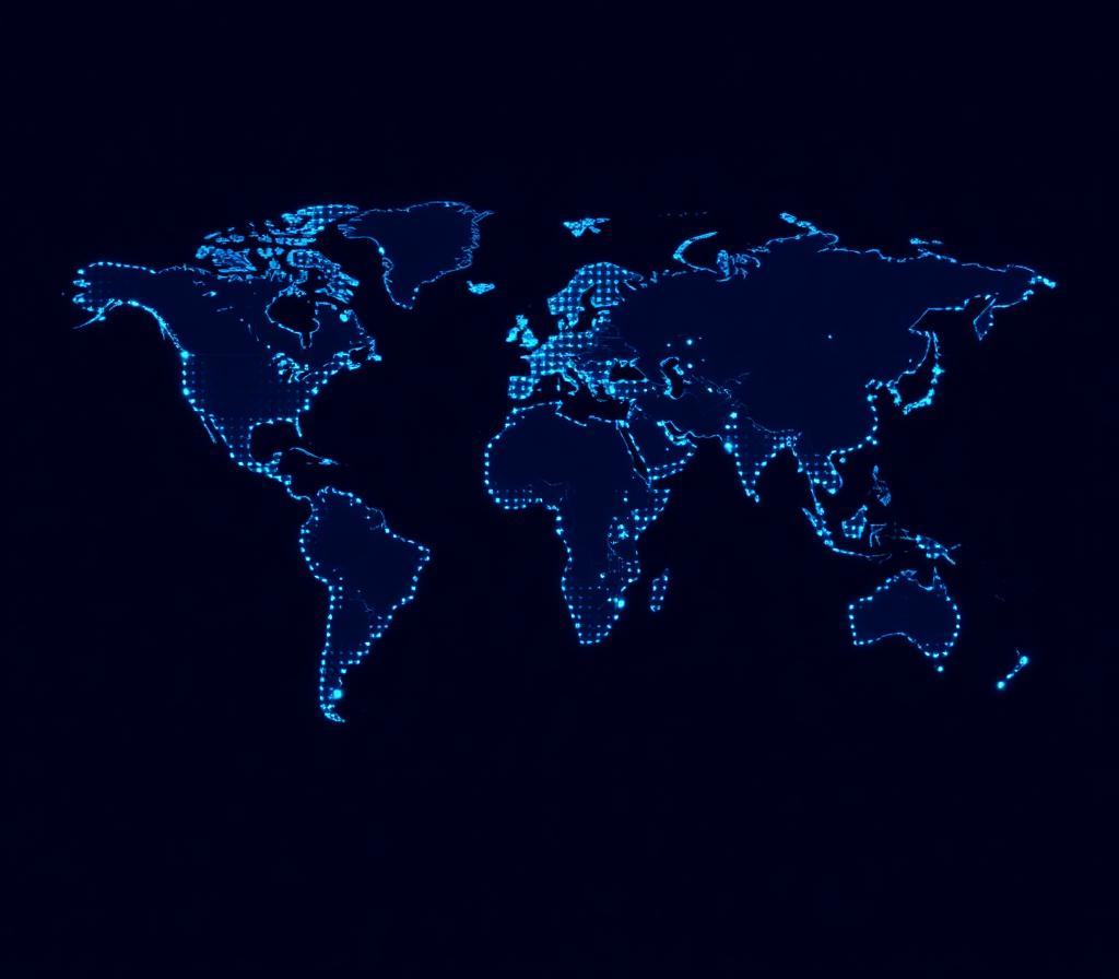 Glowing world map connected by a global technology network